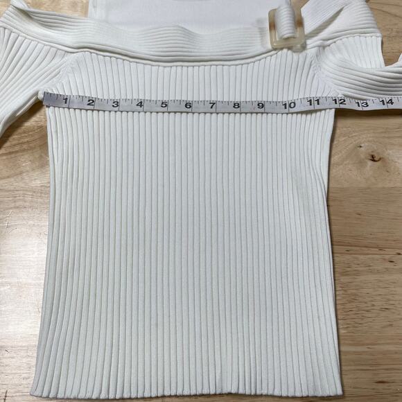 Jonathan Simkhai NWT Mandy Cut Out Cold Shoulder Ribbed Sweater Top White Size M - Picture 8 of 11